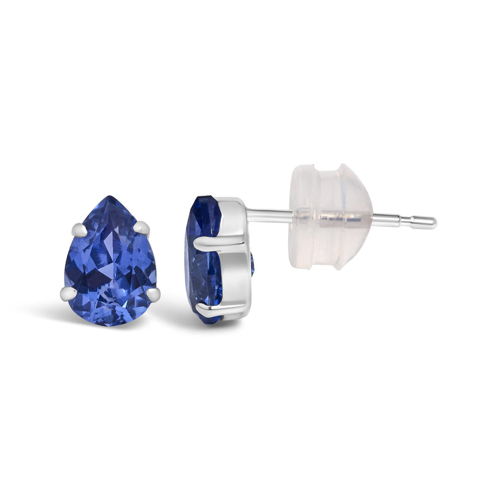 Platinum Lab 5X7 Created Blue Sapphire Pear Solitaire Stud Earrings