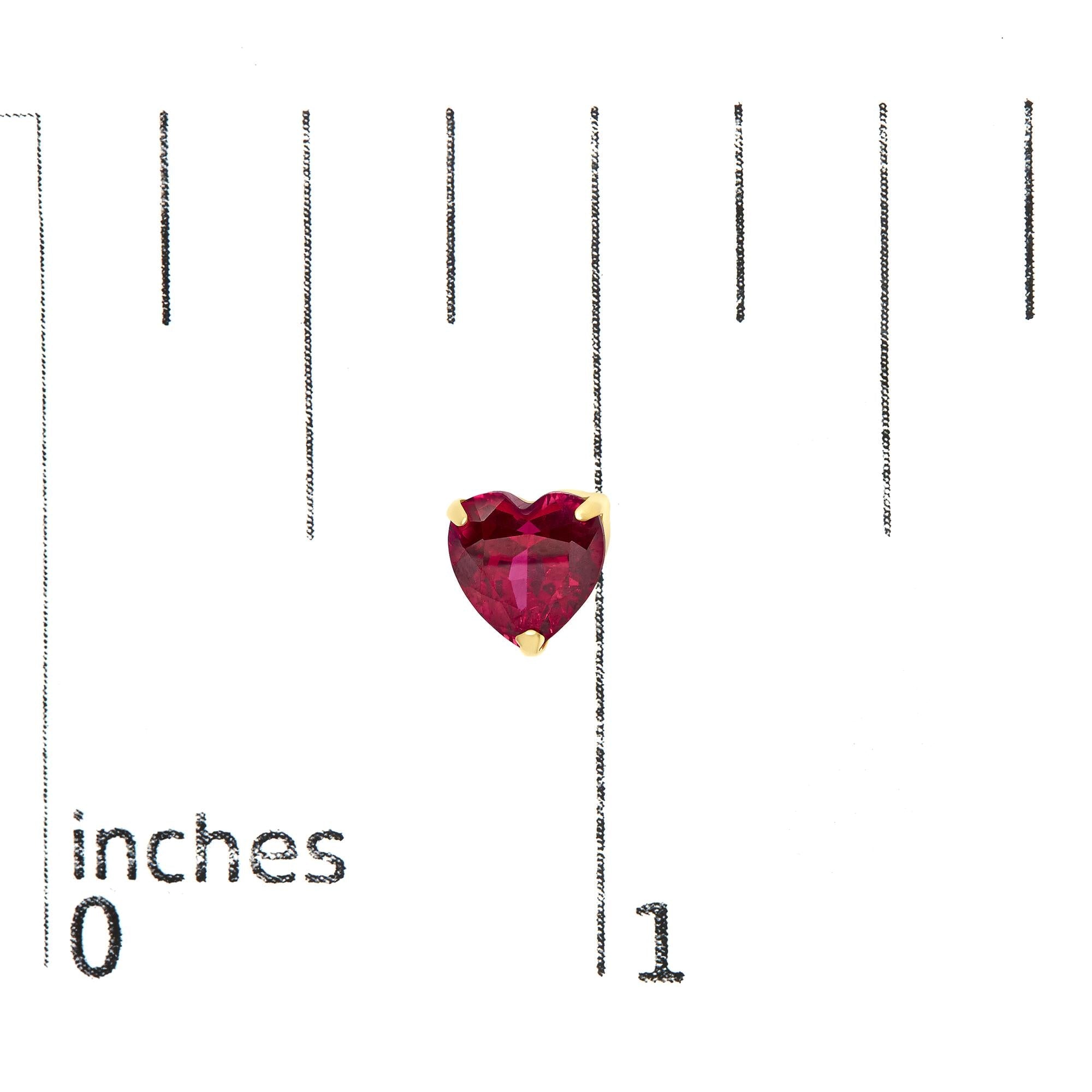 18K Yellow Gold 6x6 MM Created Red Ruby Heart Solitaire Stud Earrings