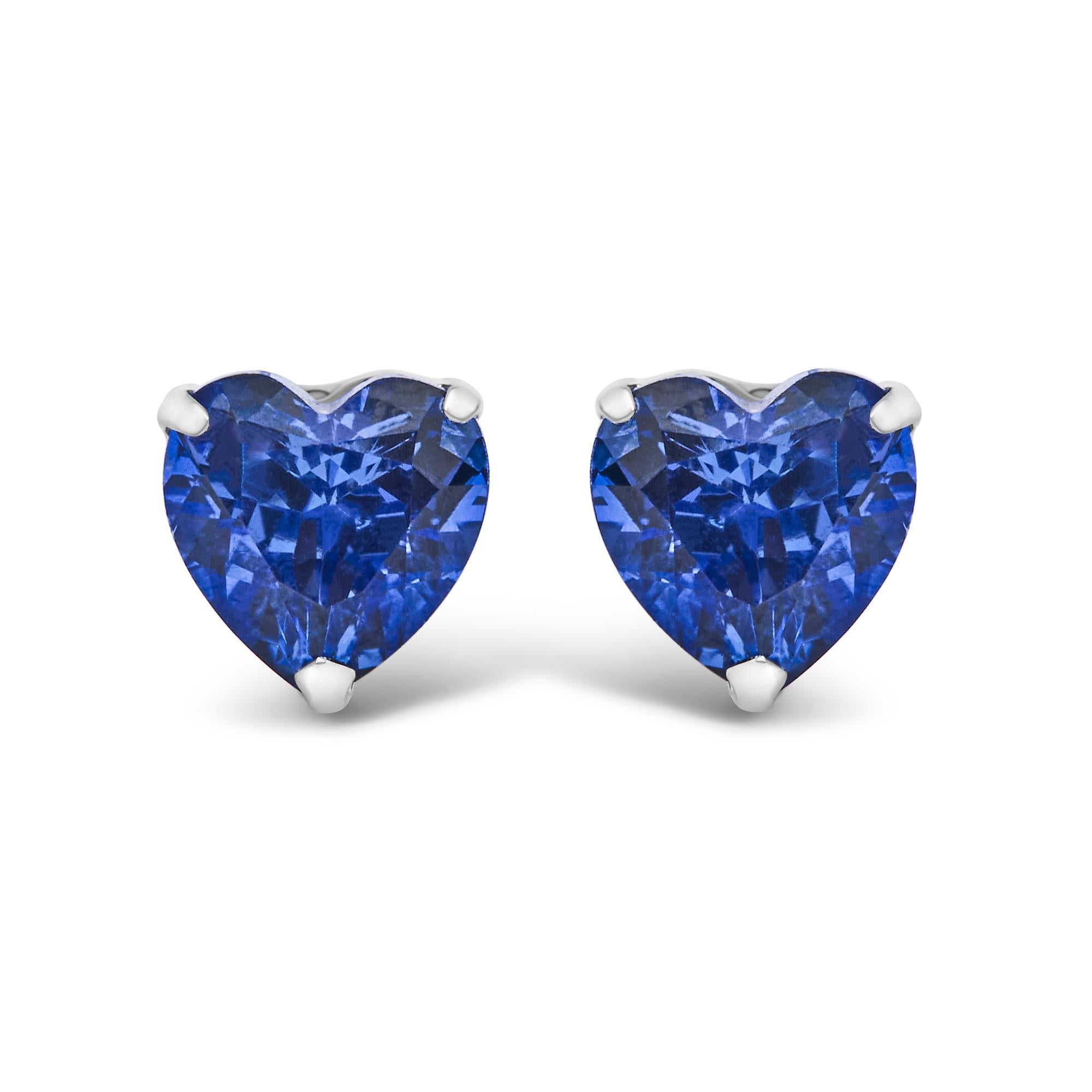 Platinum 6x6 Lab Created Blue Sapphire Heart Solitaire Stud Earrings