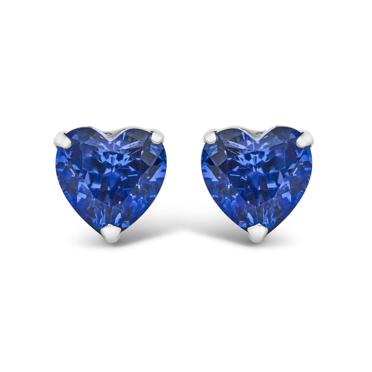 Platinum 6x6 Lab Created Blue Sapphire Heart Solitaire Stud Earrings