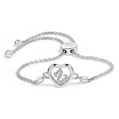 .925 Sterling Silver Diamond Accent Heart Infinity Bolo Adjustable Bracelet