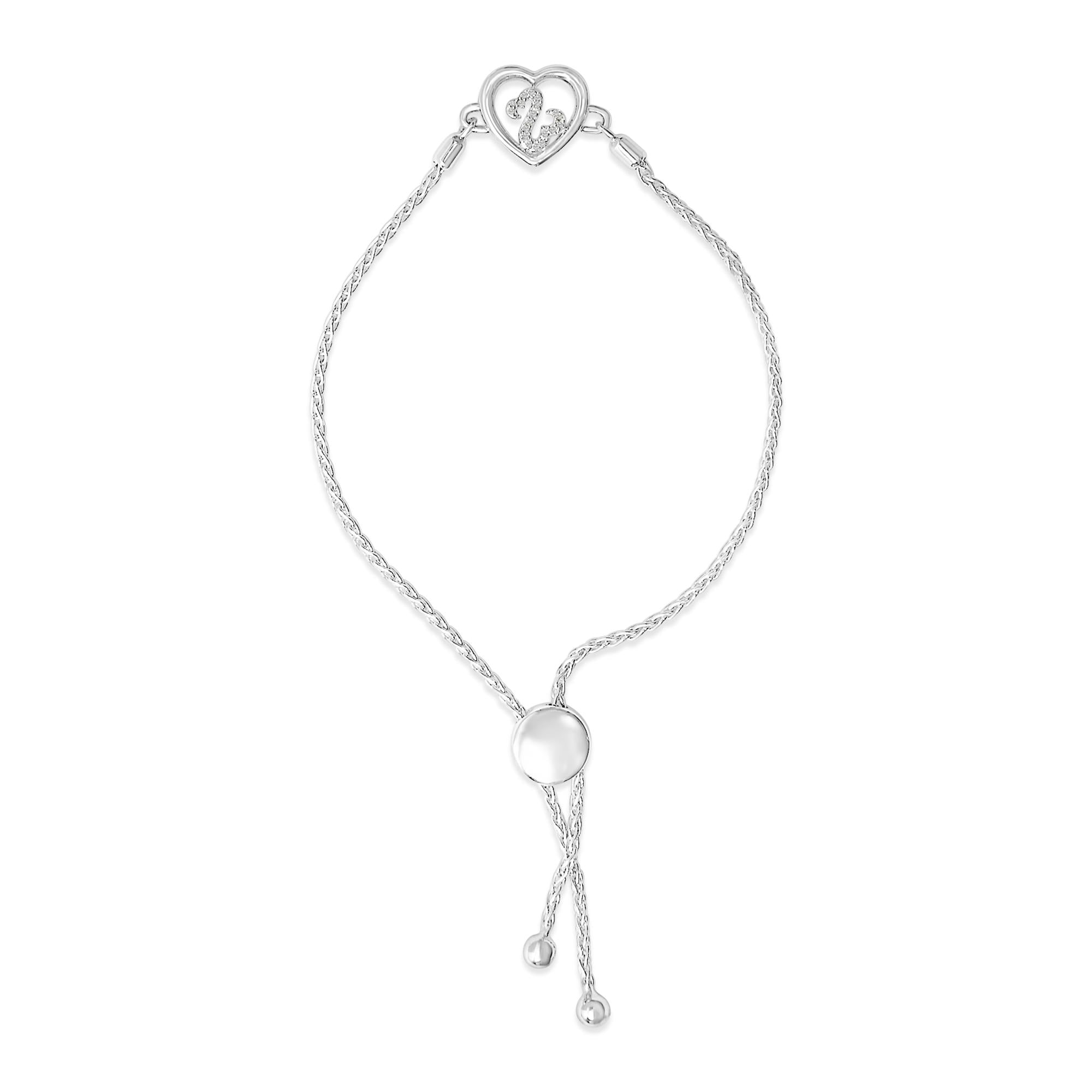 .925 Sterling Silver Diamond Accent Heart Infinity Bolo Adjustable Bracelet