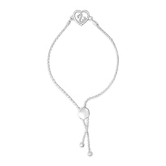 .925 Sterling Silver Diamond Accent Heart Infinity Bolo Adjustable Bracelet