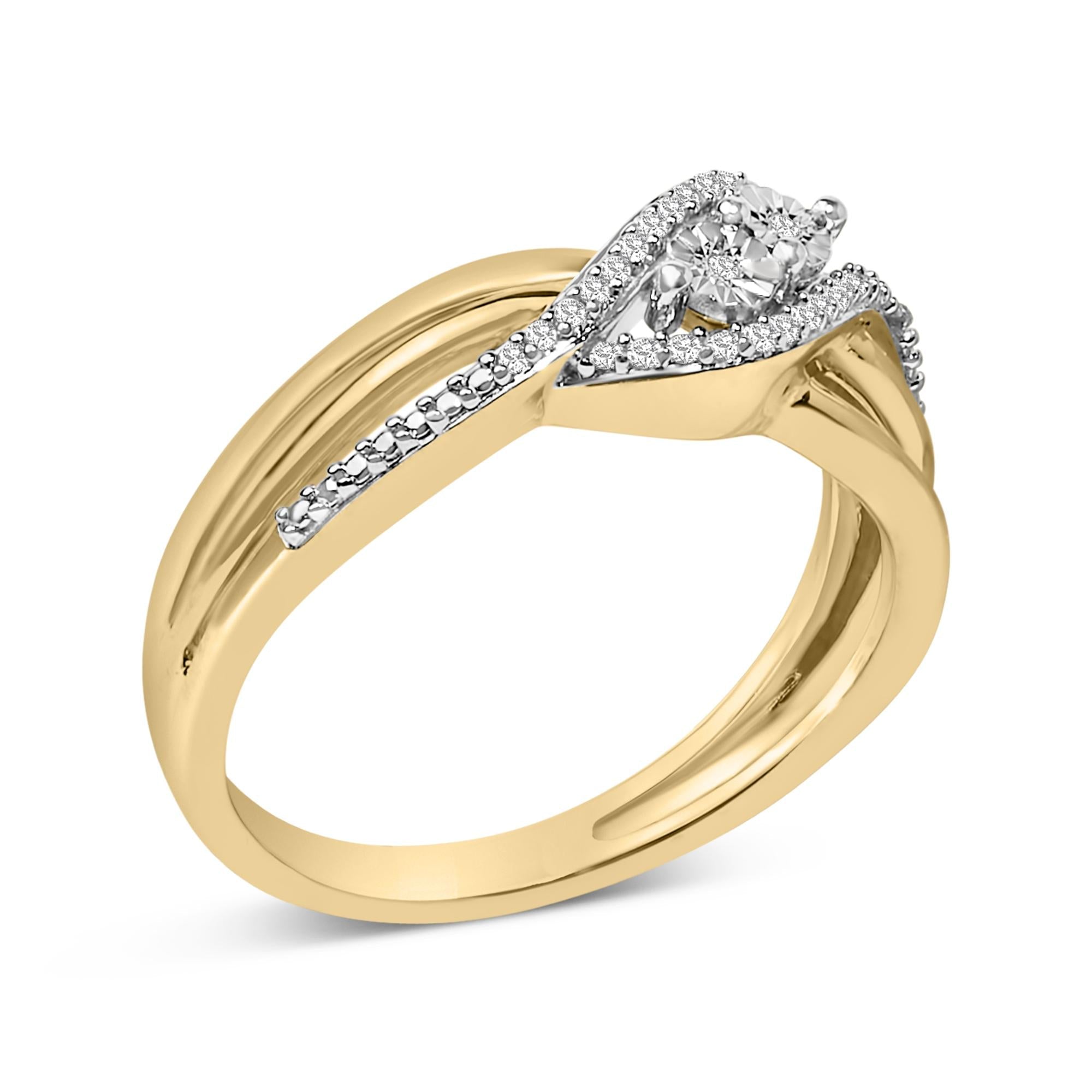 14K Yellow Gold Plated Sterling Silver 1/10 Cttw Diamond Bypass Ring