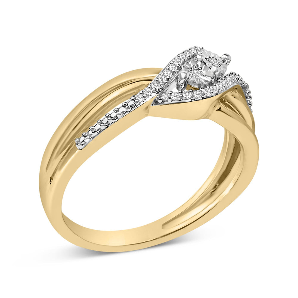14K Yellow Gold Plated Sterling Silver 1/10 Cttw Diamond Bypass Ring