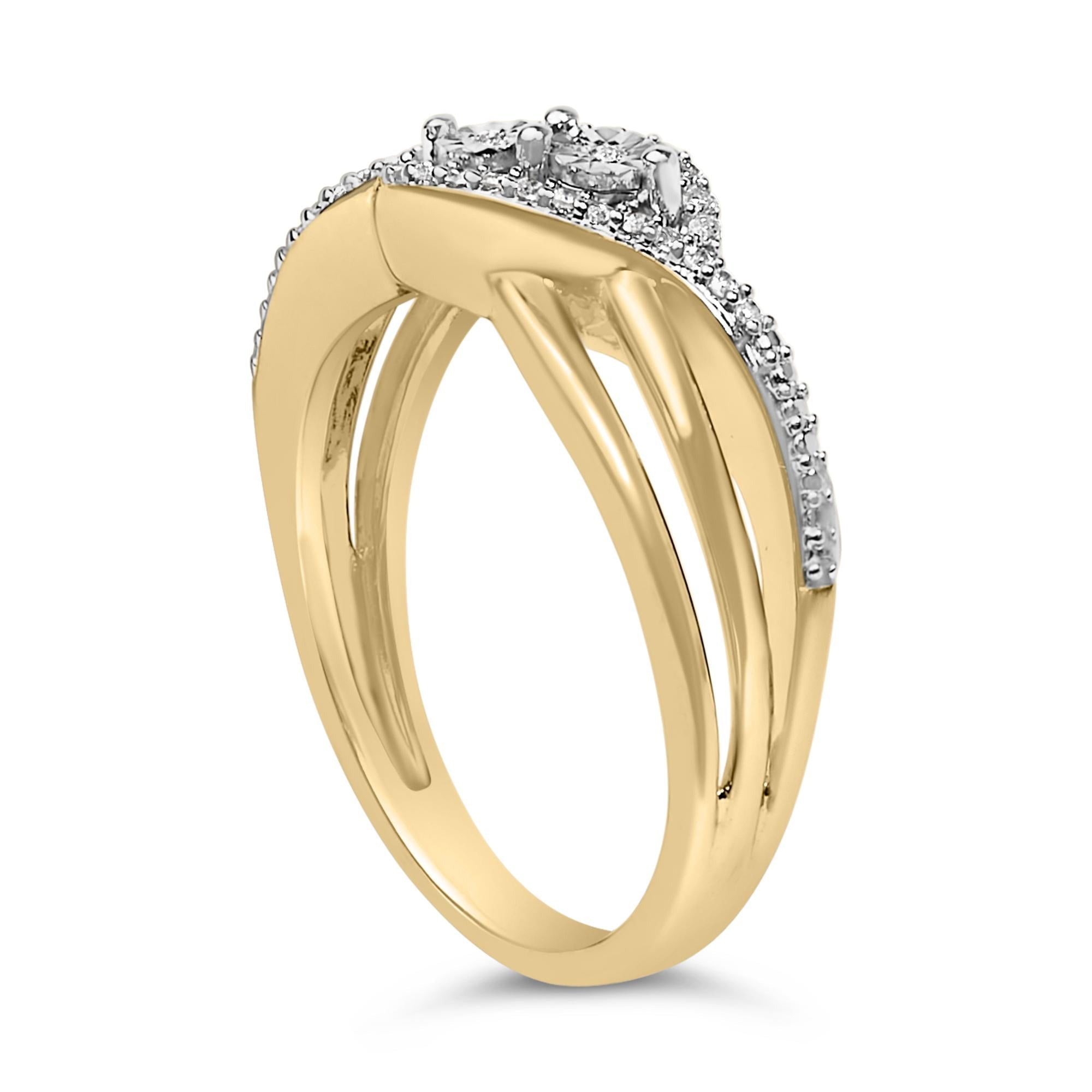 14K Yellow Gold Plated Sterling Silver 1/10 Cttw Diamond Bypass Ring