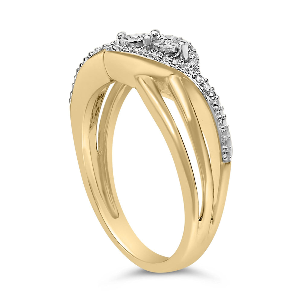 14K Yellow Gold Plated Sterling Silver 1/10 Cttw Diamond Bypass Ring