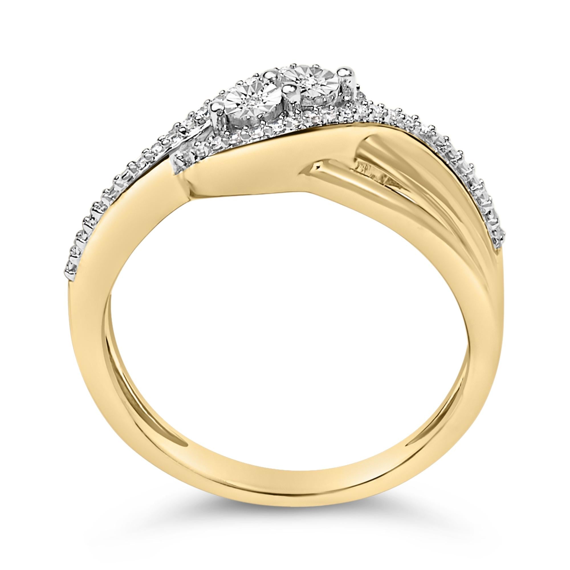 14K Yellow Gold Plated Sterling Silver 1/10 Cttw Diamond Bypass Ring