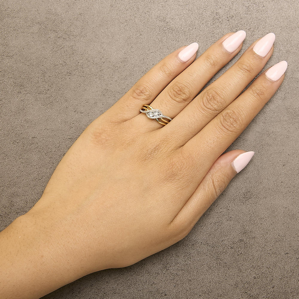 14K Yellow Gold Plated Sterling Silver 1/10 Cttw Diamond Bypass Ring