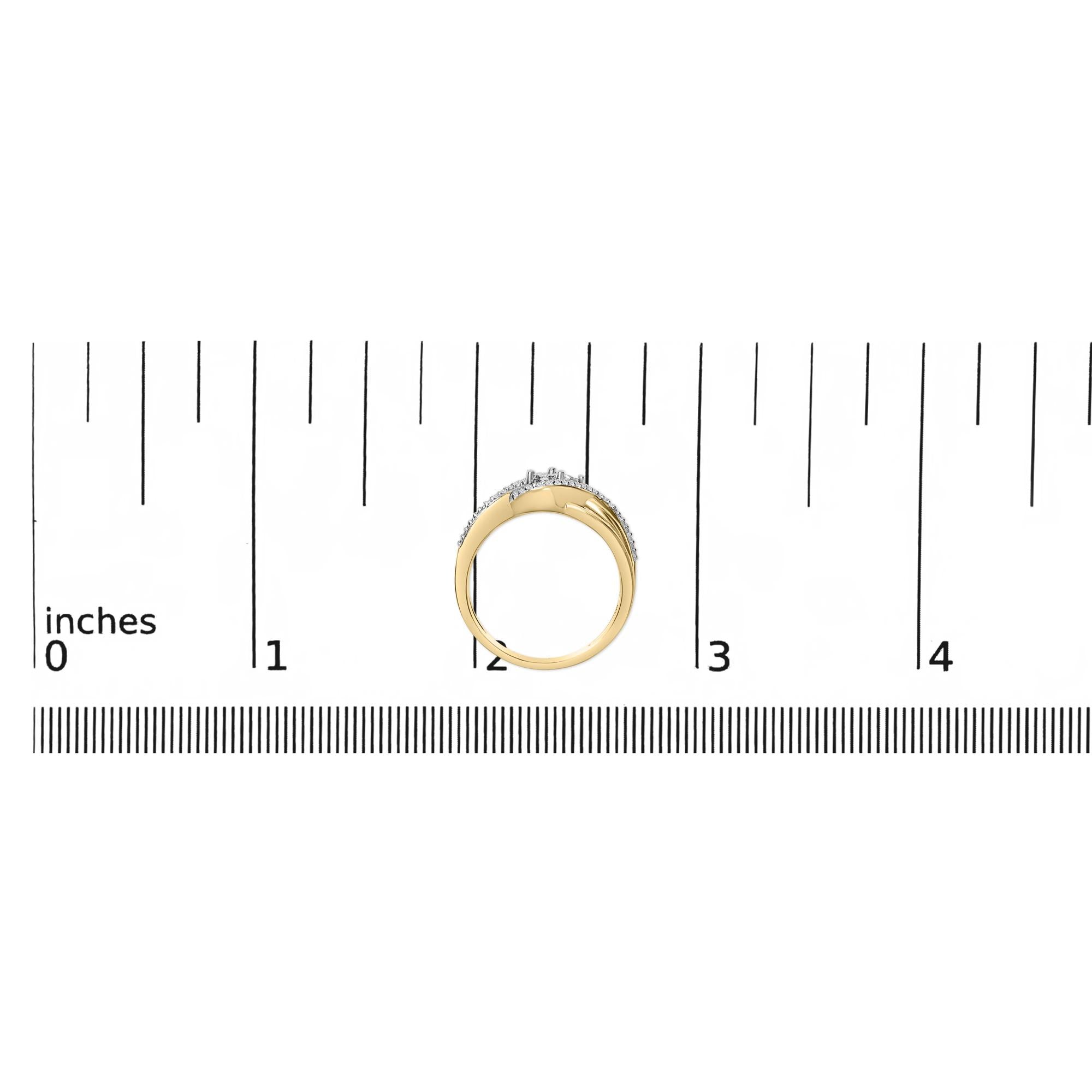 14K Yellow Gold Plated Sterling Silver 1/10 Cttw Diamond Bypass Ring