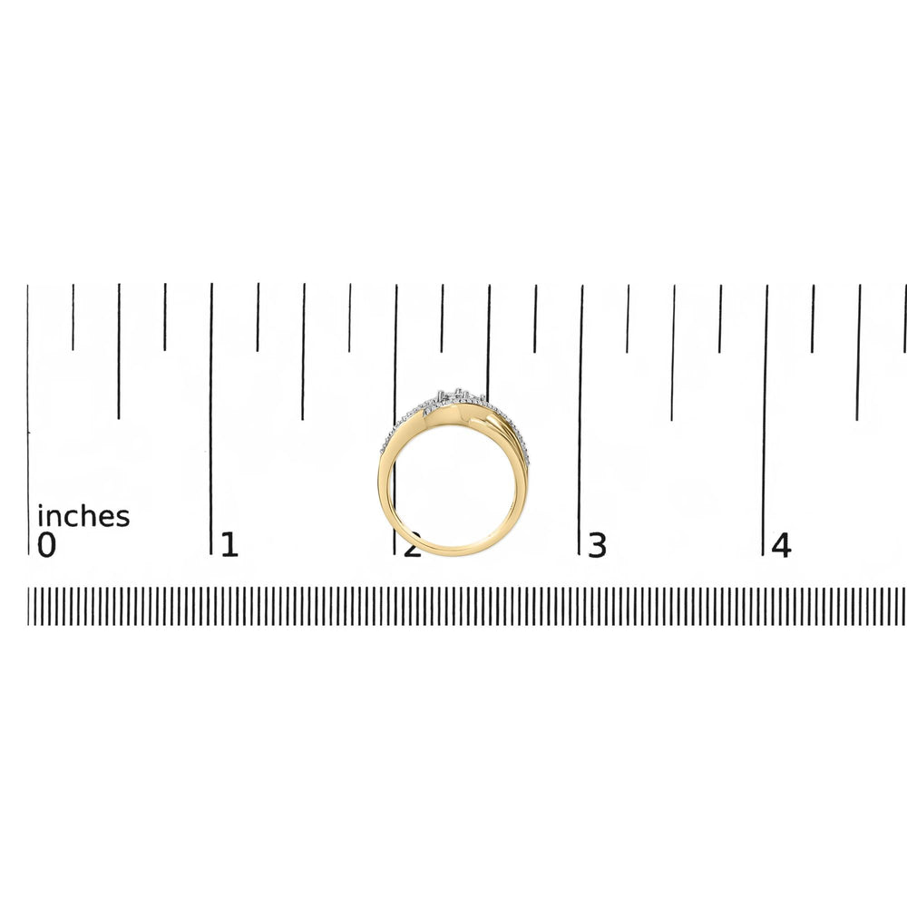 14K Yellow Gold Plated Sterling Silver 1/10 Cttw Diamond Bypass Ring