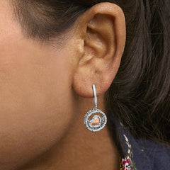 14K Rose Gold Plated .925 Sterling Silver 1/5 Cttw Diamond Circle and Heart Drop Earrings