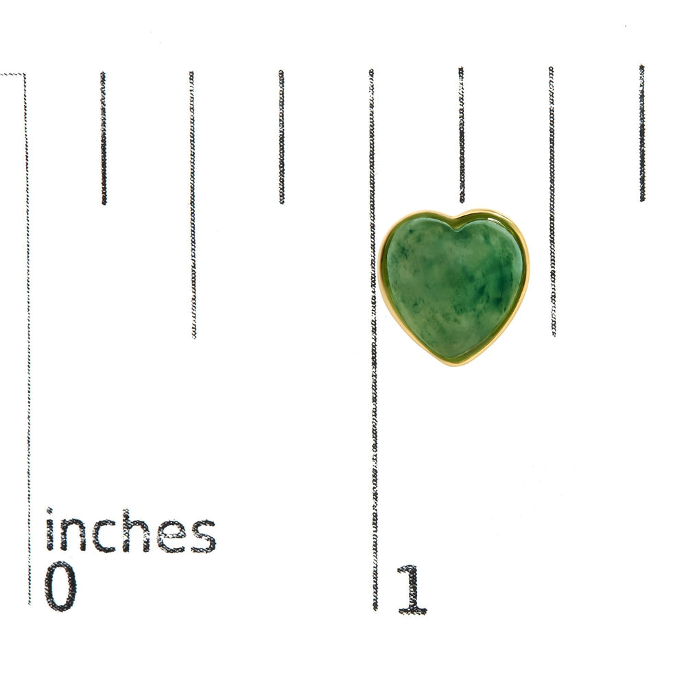 18K Yellow Gold 9x8 MM Bezel Set Green Jade Heart Stud Earrings