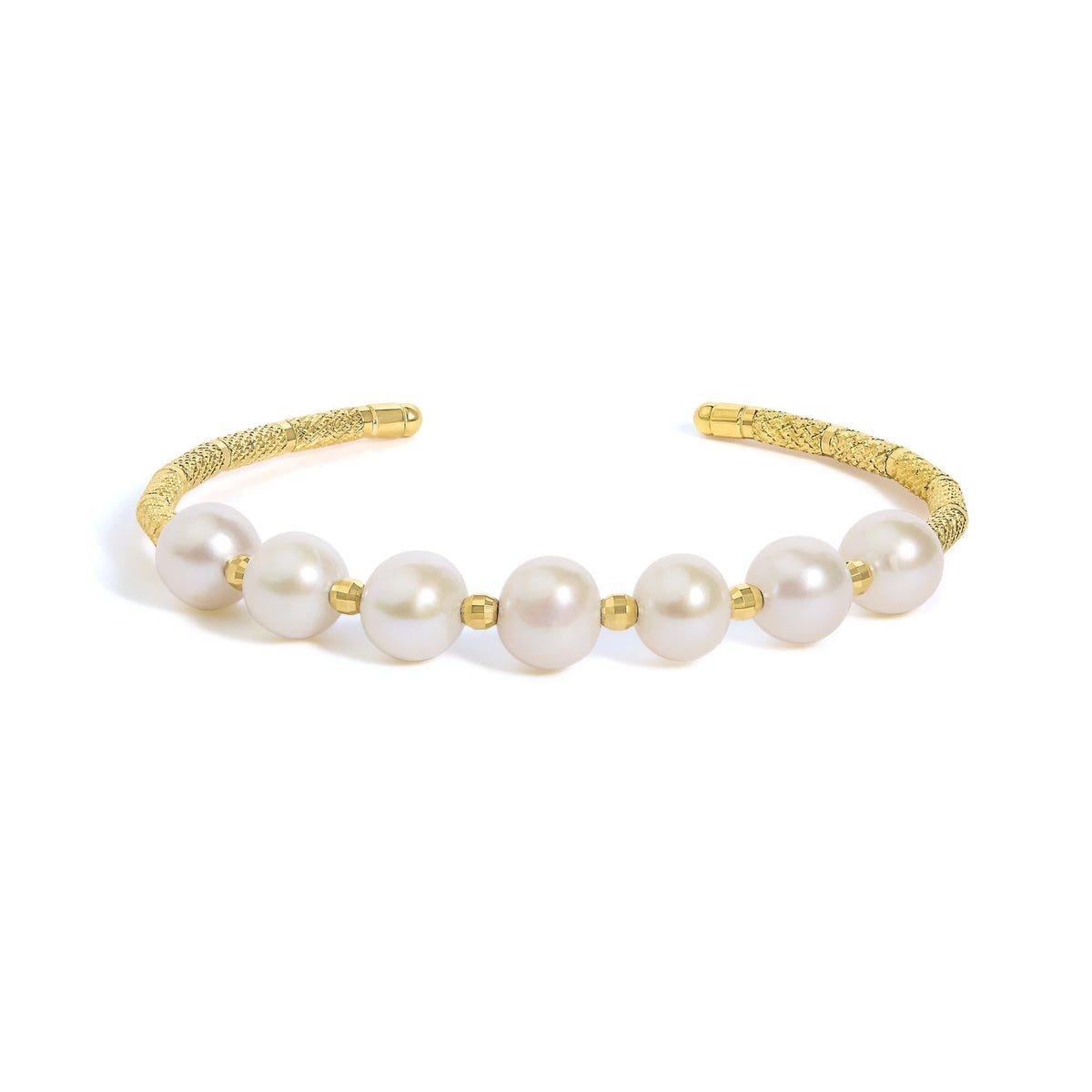 18K Yellow Gold Freshwater Pearl Cuff Bangle Bracelet