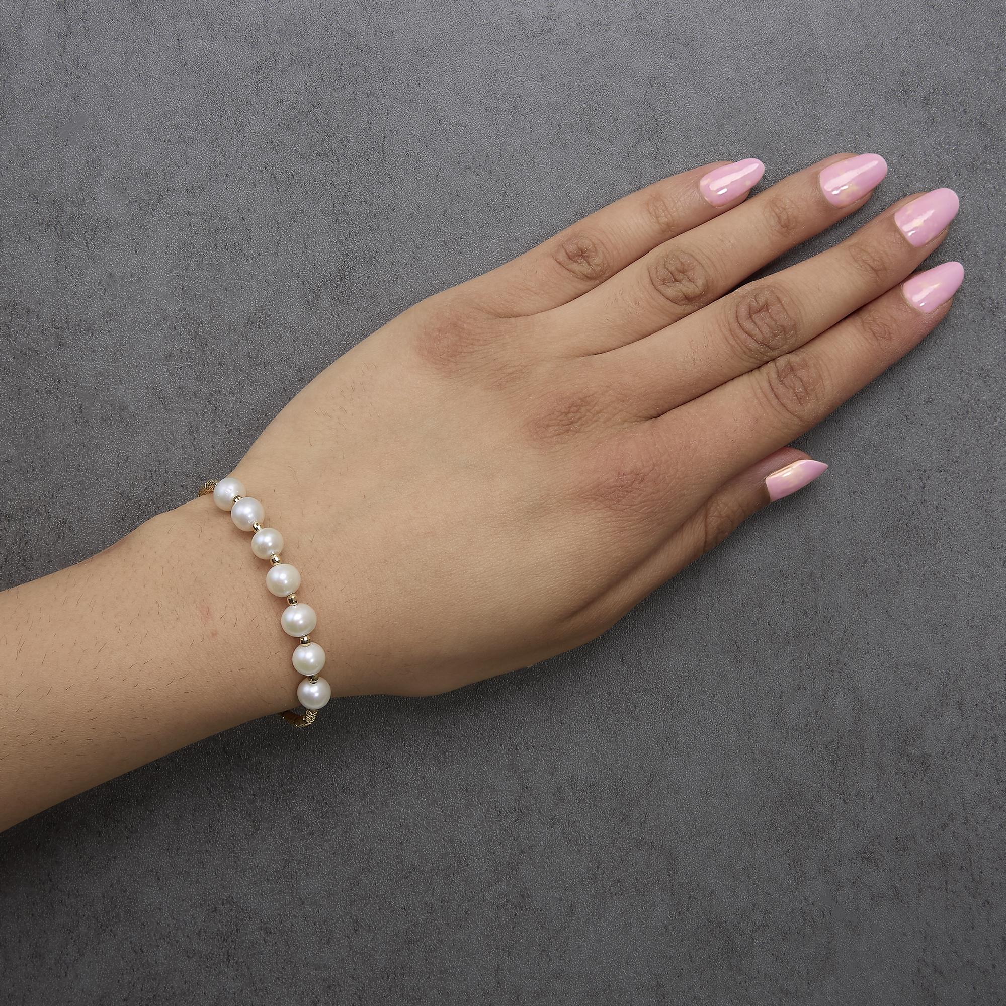18K Yellow Gold Freshwater Pearl Cuff Bangle Bracelet