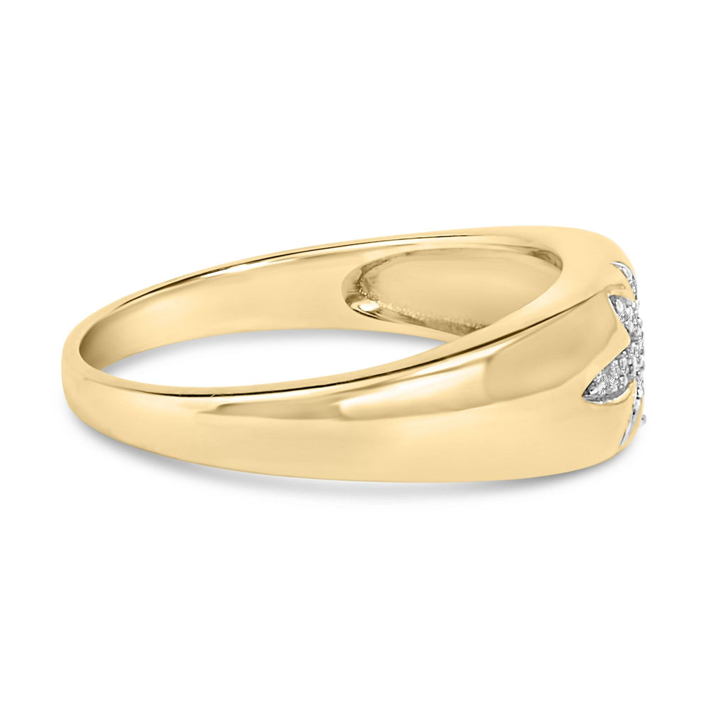 18K Yellow Gold 1/10 Cttw Diamond Star Burst Inlay Ring