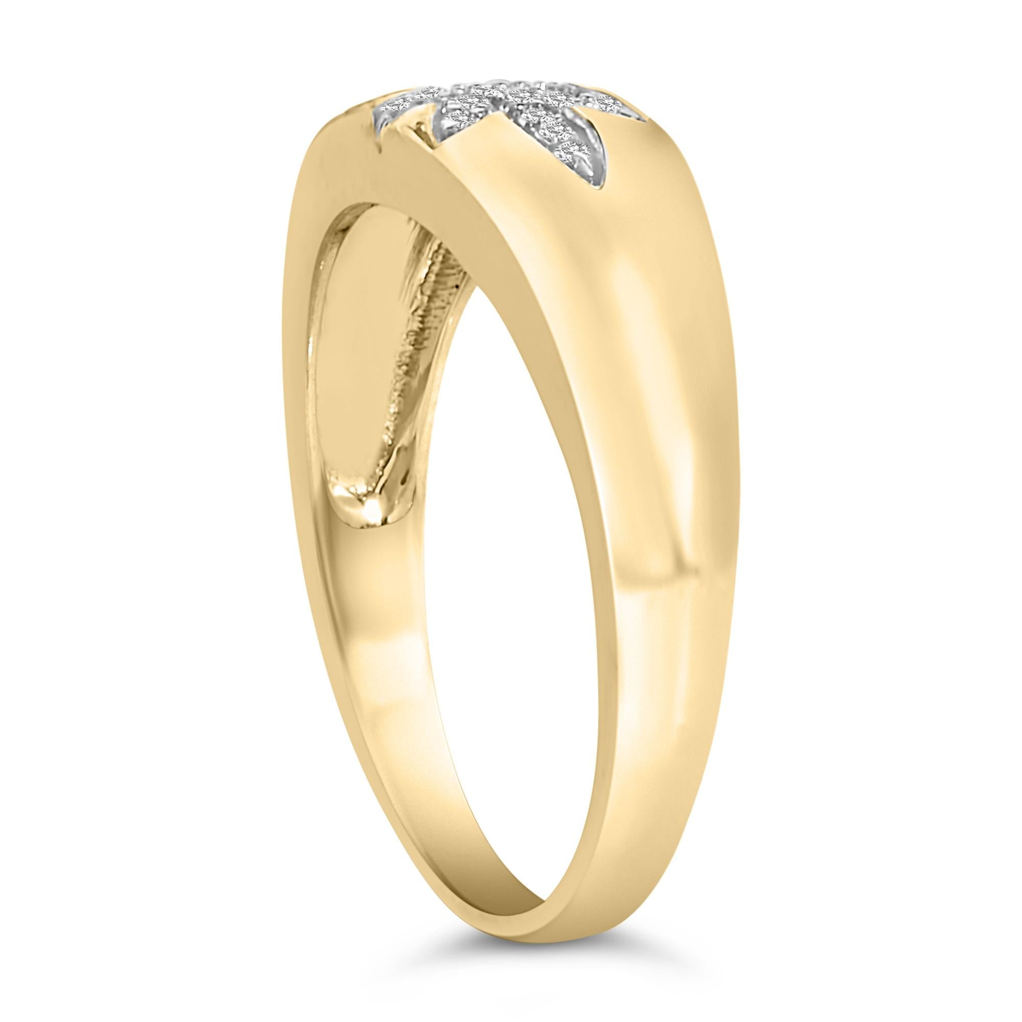 18K Yellow Gold 1/10 Cttw Diamond Star Burst Inlay Ring