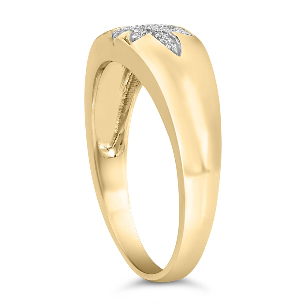 18K Yellow Gold 1/10 Cttw Diamond Star Burst Inlay Ring