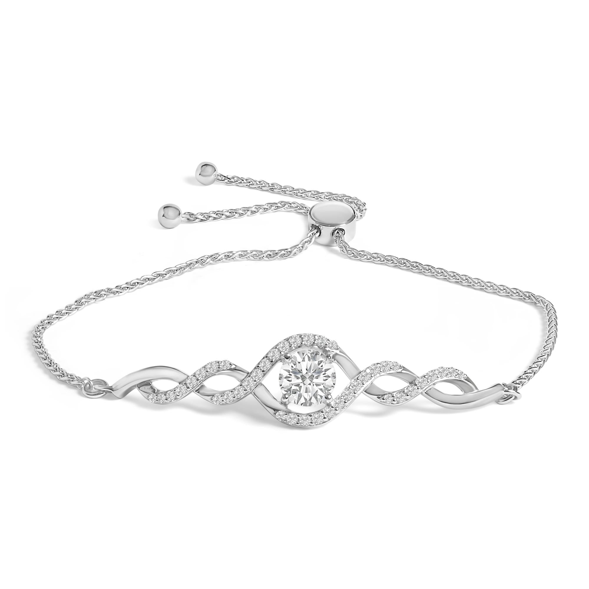 .925 Sterling Silver Created White Sapphire Knotted Twist Bolo Bracelet