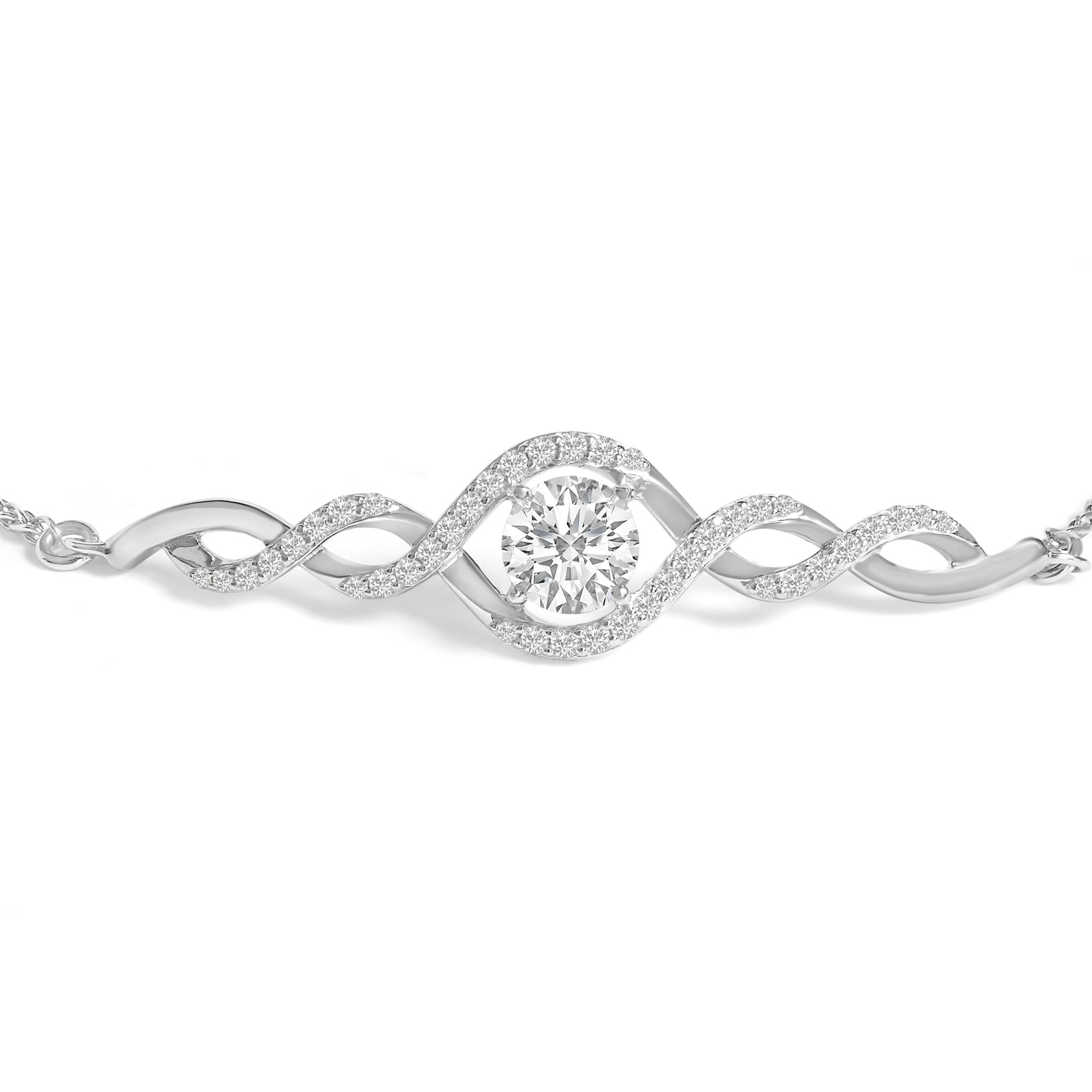 .925 Sterling Silver Created White Sapphire Knotted Twist Bolo Bracelet