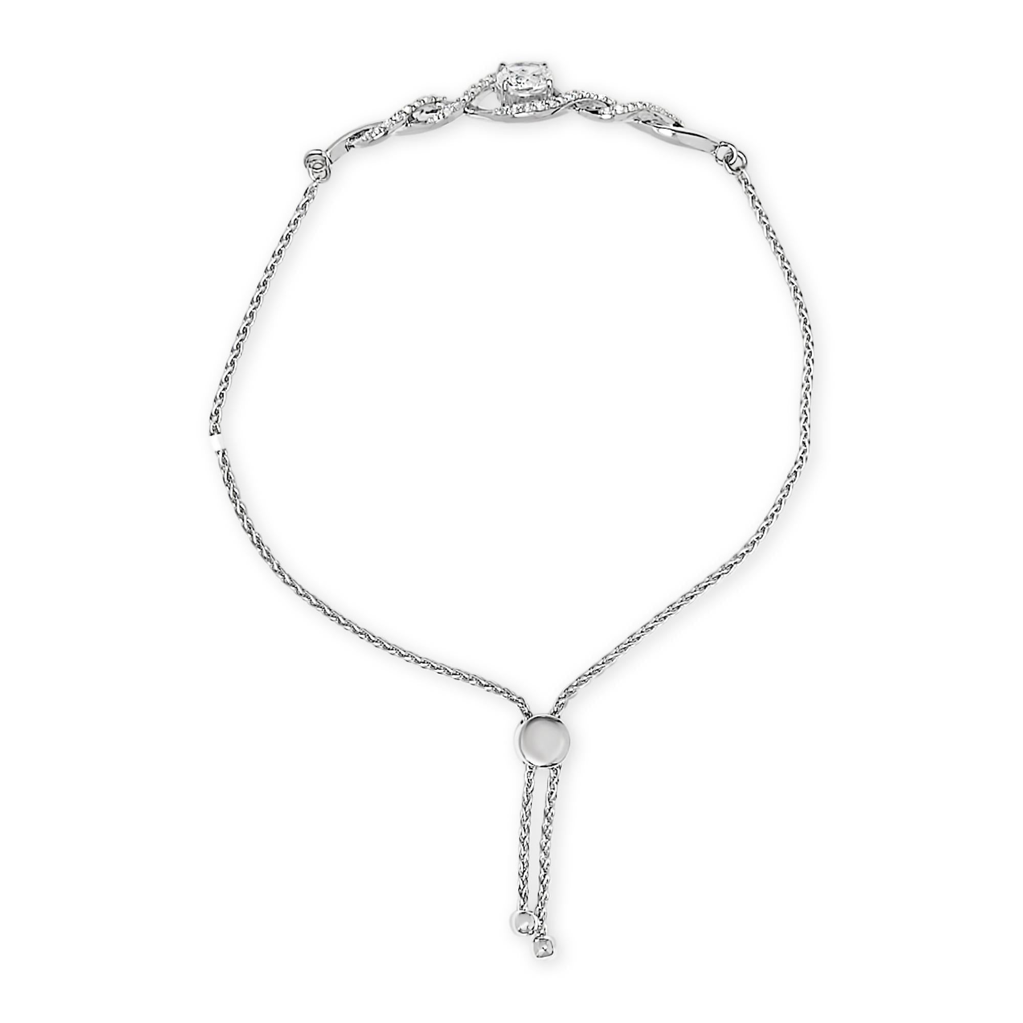 .925 Sterling Silver Created White Sapphire Knotted Twist Bolo Bracelet