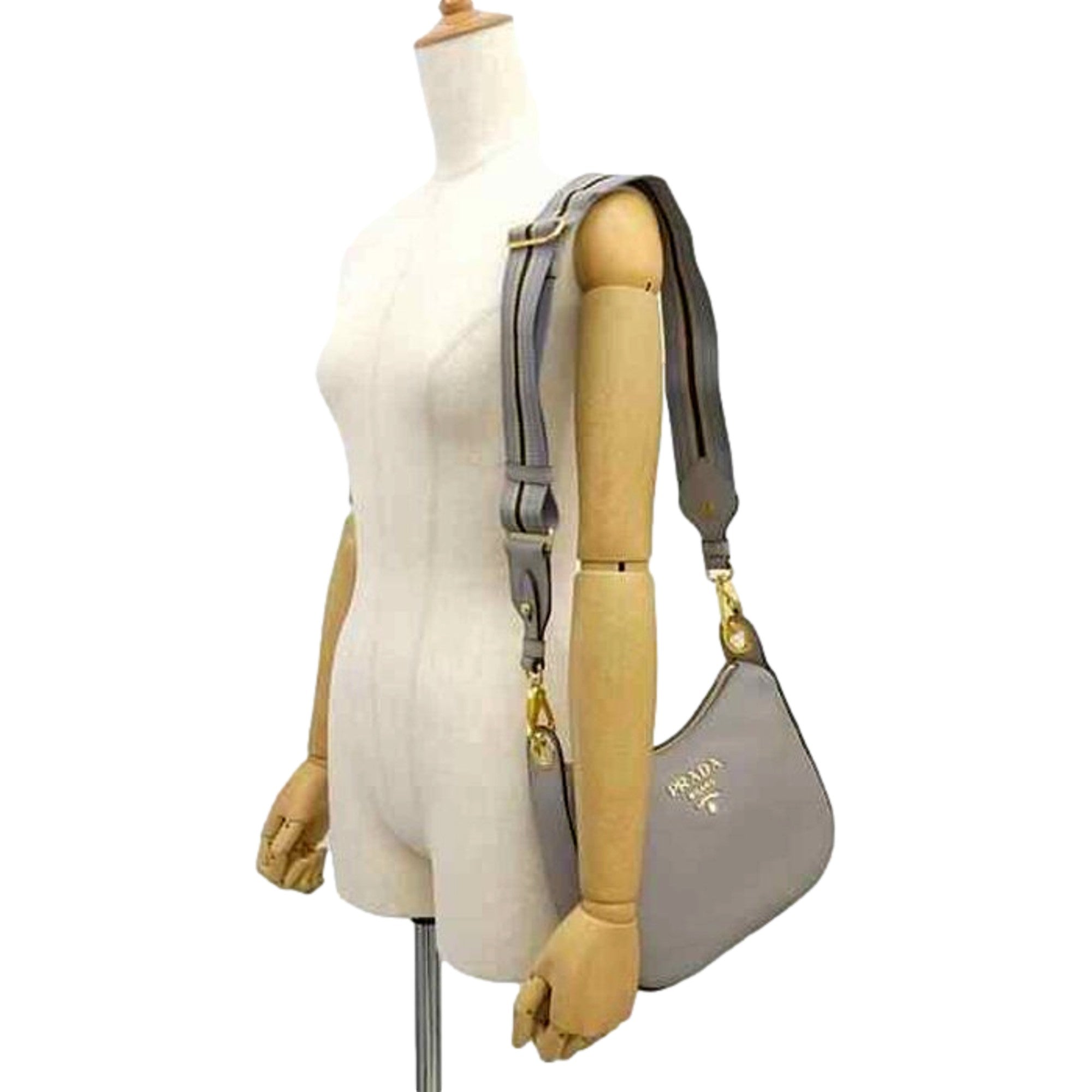 Prada Vitello Phenix Zippered Messenger Hobo Grey Leather Shoulder Bag