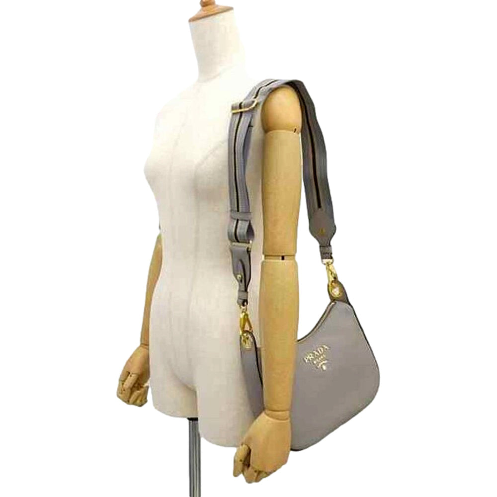 Prada Vitello Phenix Zippered Messenger Hobo Grey Leather Shoulder Bag