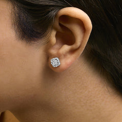.925 Sterling Silver 1/4 Cttw Diamond Double Halo Cushion Shaped Stud Earrings
