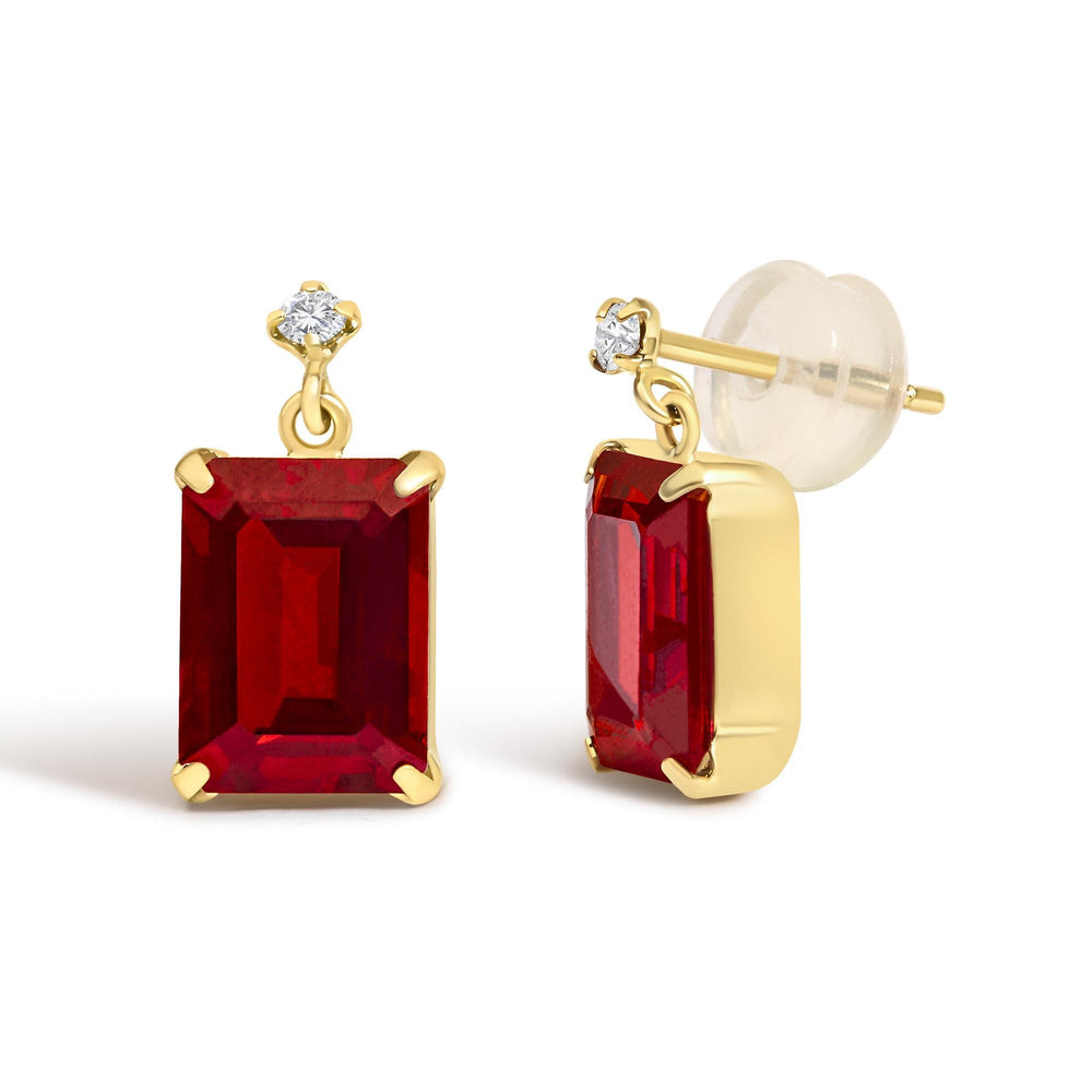 18K Yellow Gold Rectangular Emerald-Cut Garnet and Diamond Dangle Earrings