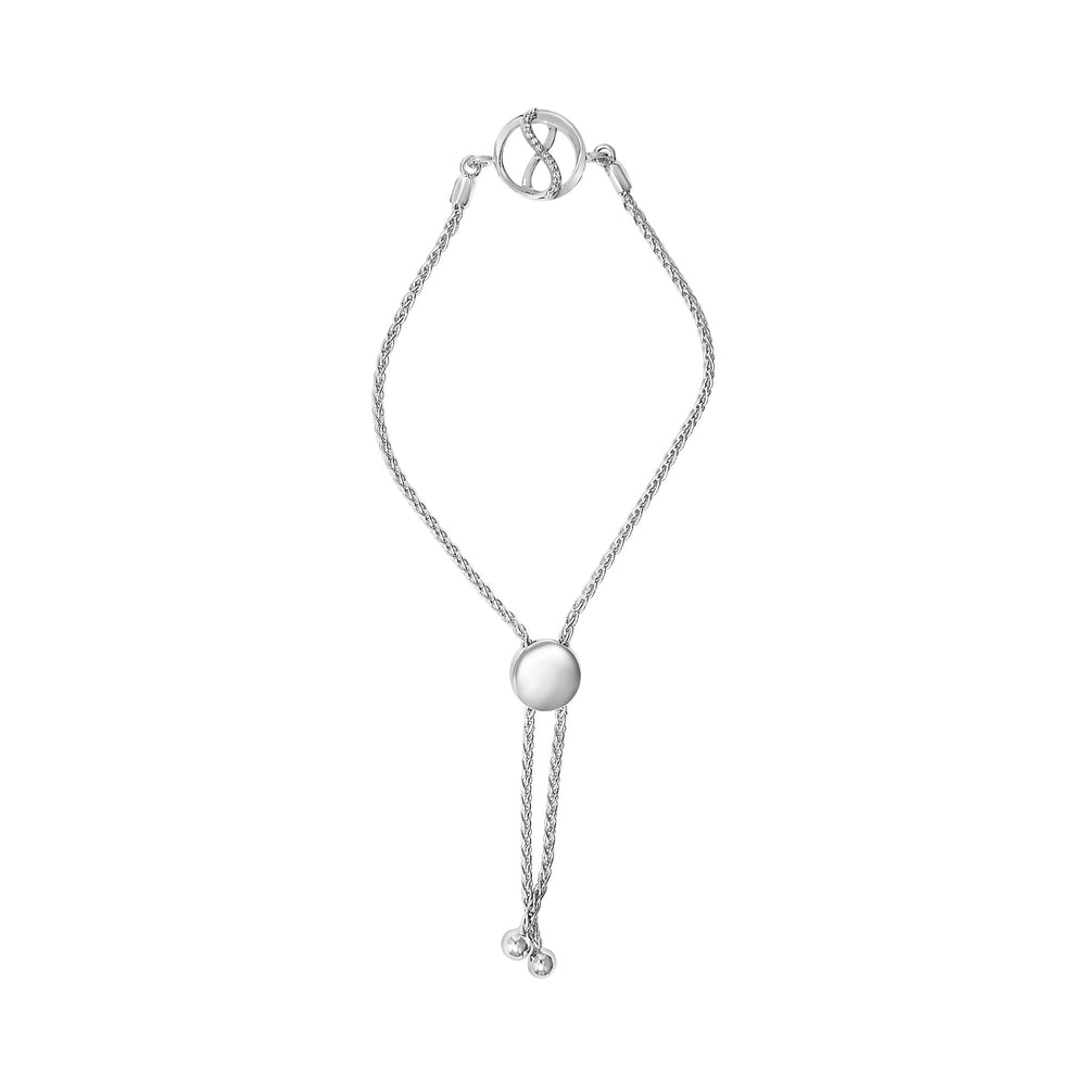 .925 Sterling Silver Diamond Accent Ribbon and Circle Bolo Adjustable Bracelet