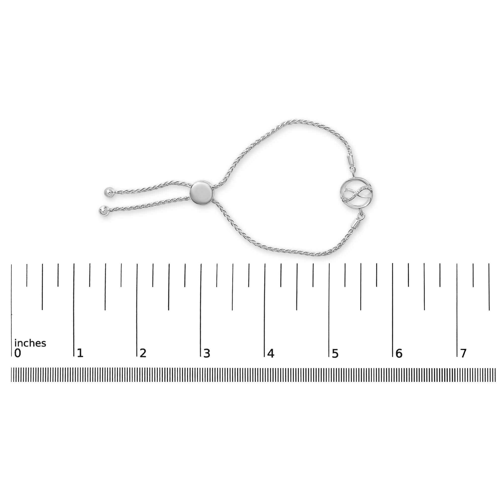 .925 Sterling Silver Diamond Accent Ribbon and Circle Bolo Adjustable Bracelet