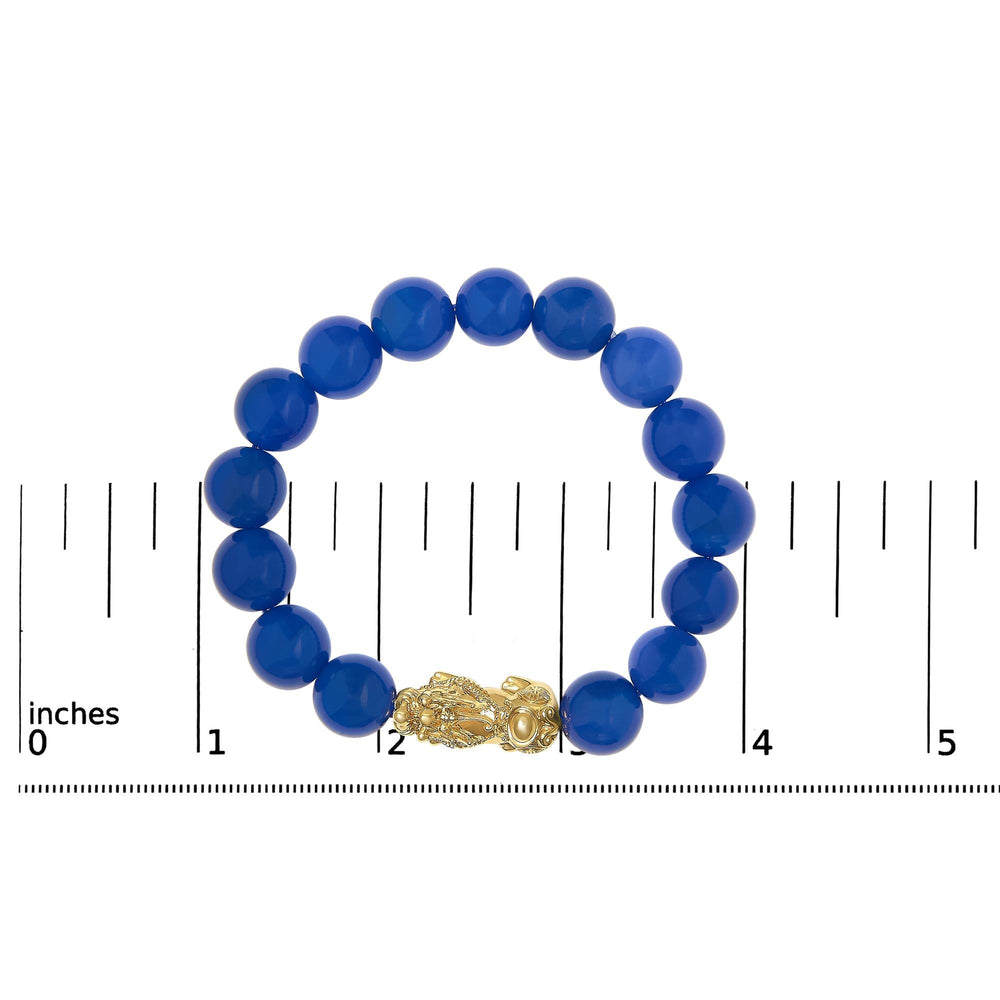18K Yellow Gold Blue Agate Beaded Dragon Charm Bracelet