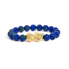 18K Yellow Gold Azurite Beaded Dragon Charm Bracelet