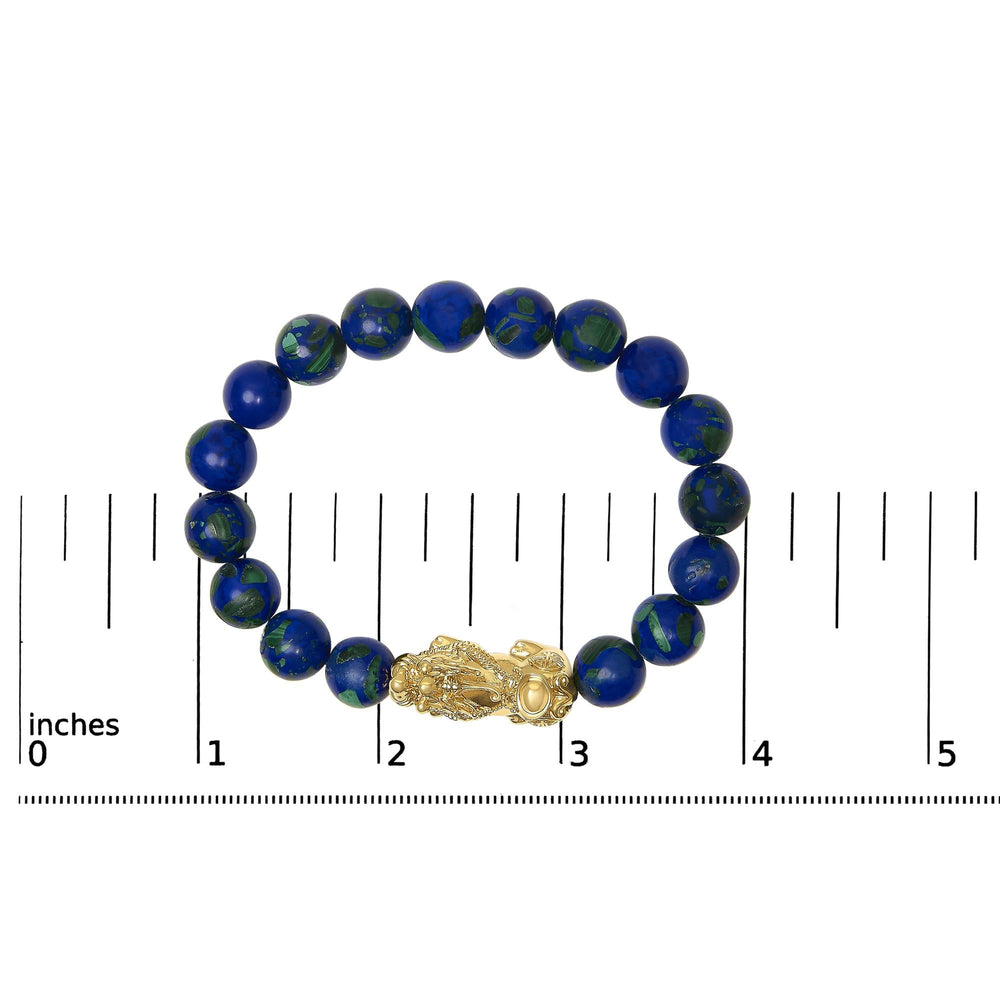18K Yellow Gold Azurite Beaded Dragon Charm Bracelet