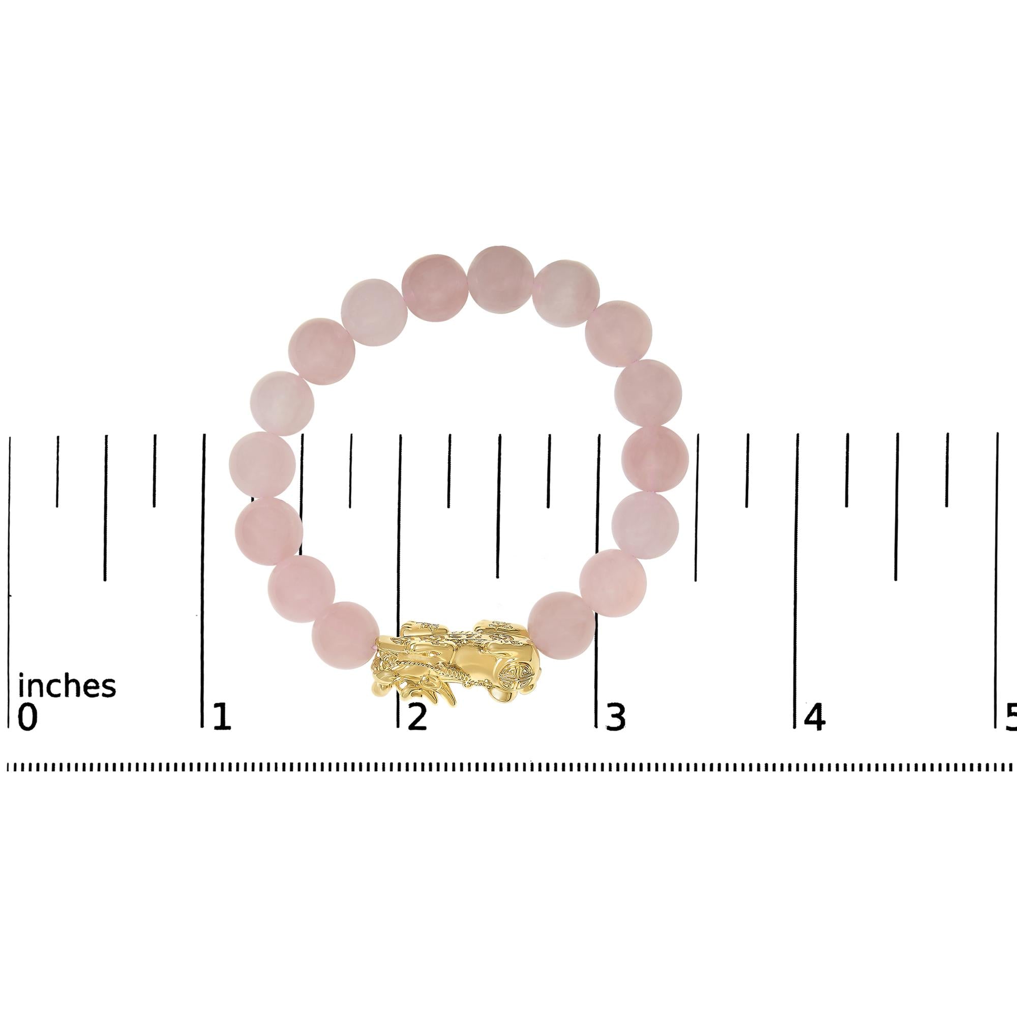 18K Yellow Gold Dragon Charm Natural Rose Quartz Beaded Charm Bracelet