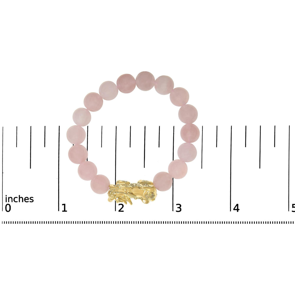 18K Yellow Gold Dragon Charm Natural Rose Quartz Beaded Charm Bracelet