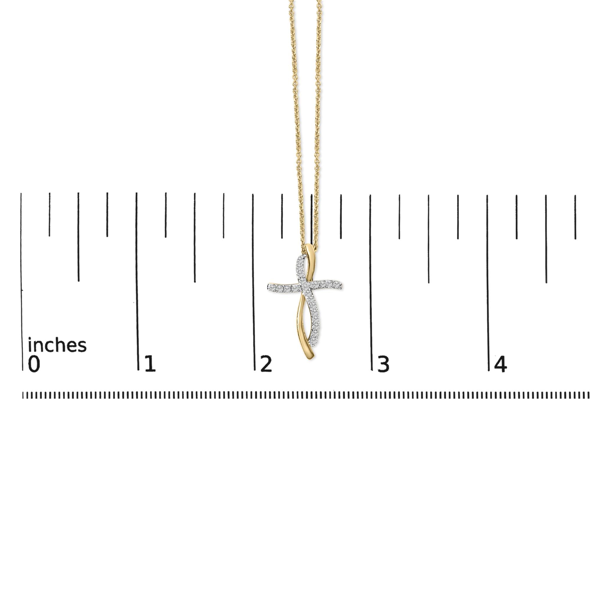 14K Yellow Gold Plated Sterling Silver 1/4 Cttw Diamond Cross Pendant Necklace