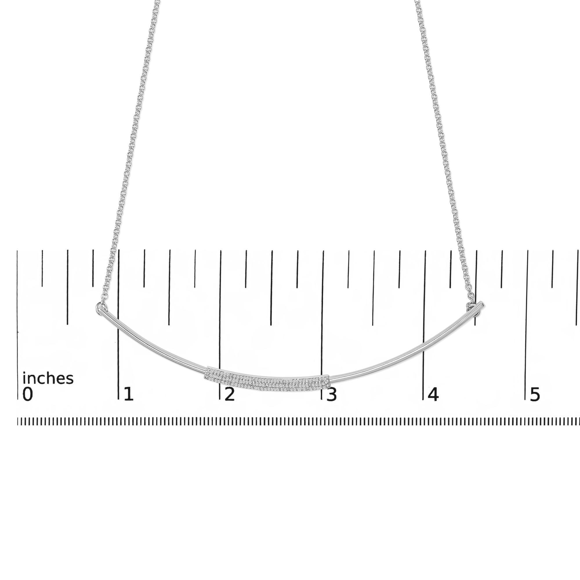 .925 Sterling Silver 1/5 Cttw Diamond Curved Bar Diamond Necklace