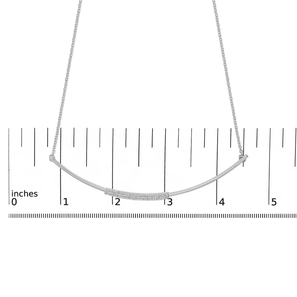.925 Sterling Silver 1/5 Cttw Diamond Curved Bar Diamond Necklace