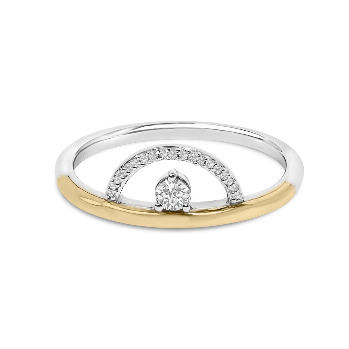 14K Yellow Gold Plated Sterling Silver 1/10 Cttw Diamond Arc Ring