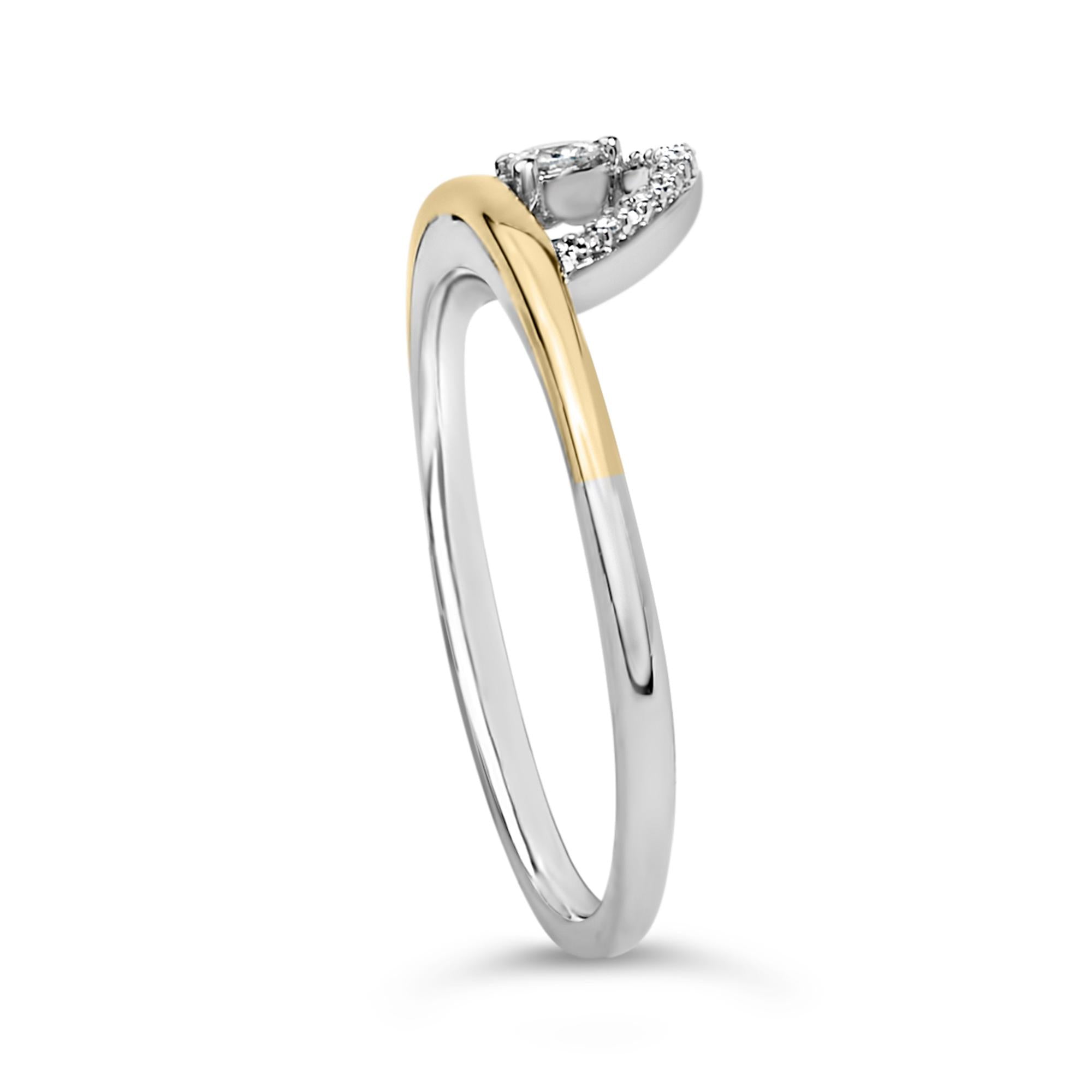 14K Yellow Gold Plated Sterling Silver 1/10 Cttw Diamond Arc Ring