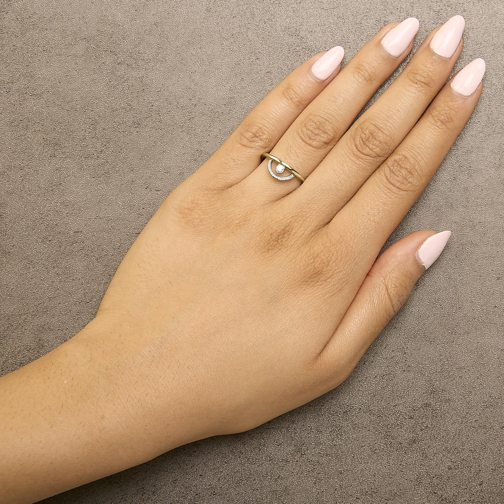 14K Yellow Gold Plated Sterling Silver 1/10 Cttw Diamond Arc Ring