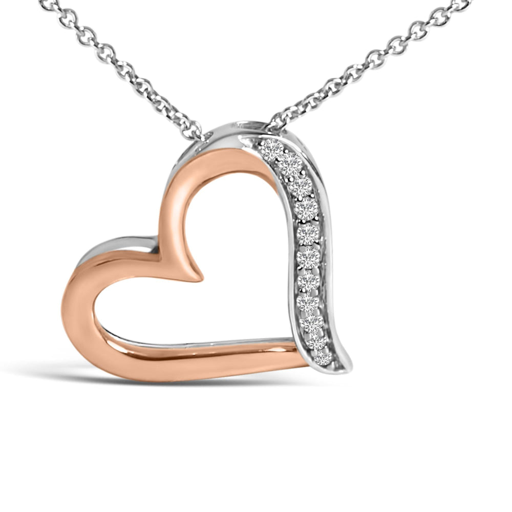 14K Rose Gold Plated Sterling Silver 1/10 Cttw Diamond Open Heart Pendant Necklace