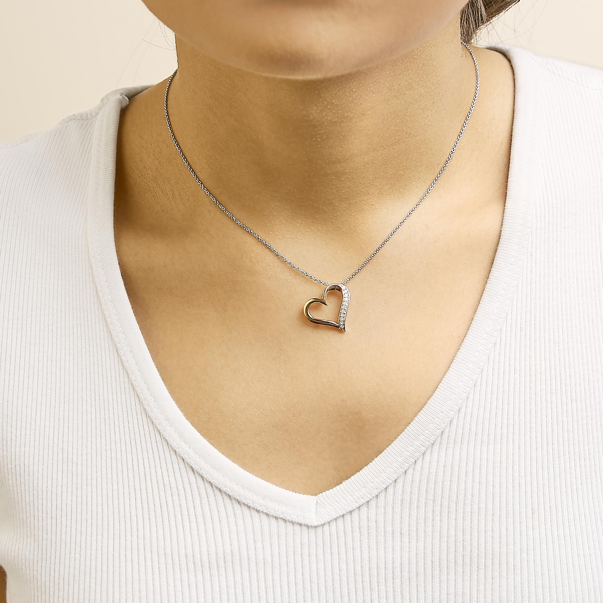 14K Rose Gold Plated Sterling Silver 1/10 Cttw Diamond Open Heart Pendant Necklace