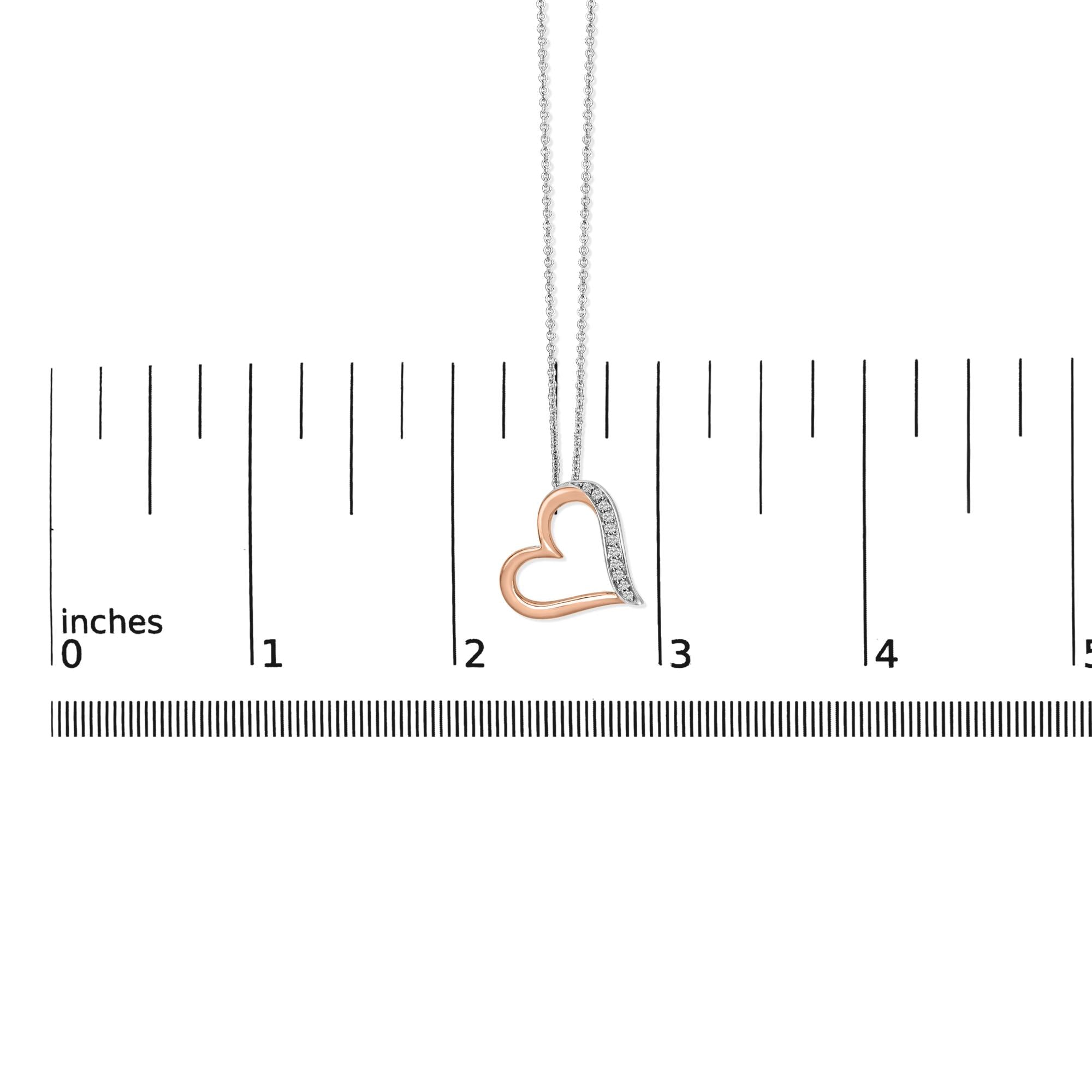 14K Rose Gold Plated Sterling Silver 1/10 Cttw Diamond Open Heart Pendant Necklace