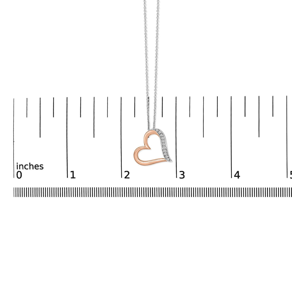 14K Rose Gold Plated Sterling Silver 1/10 Cttw Diamond Open Heart Pendant Necklace