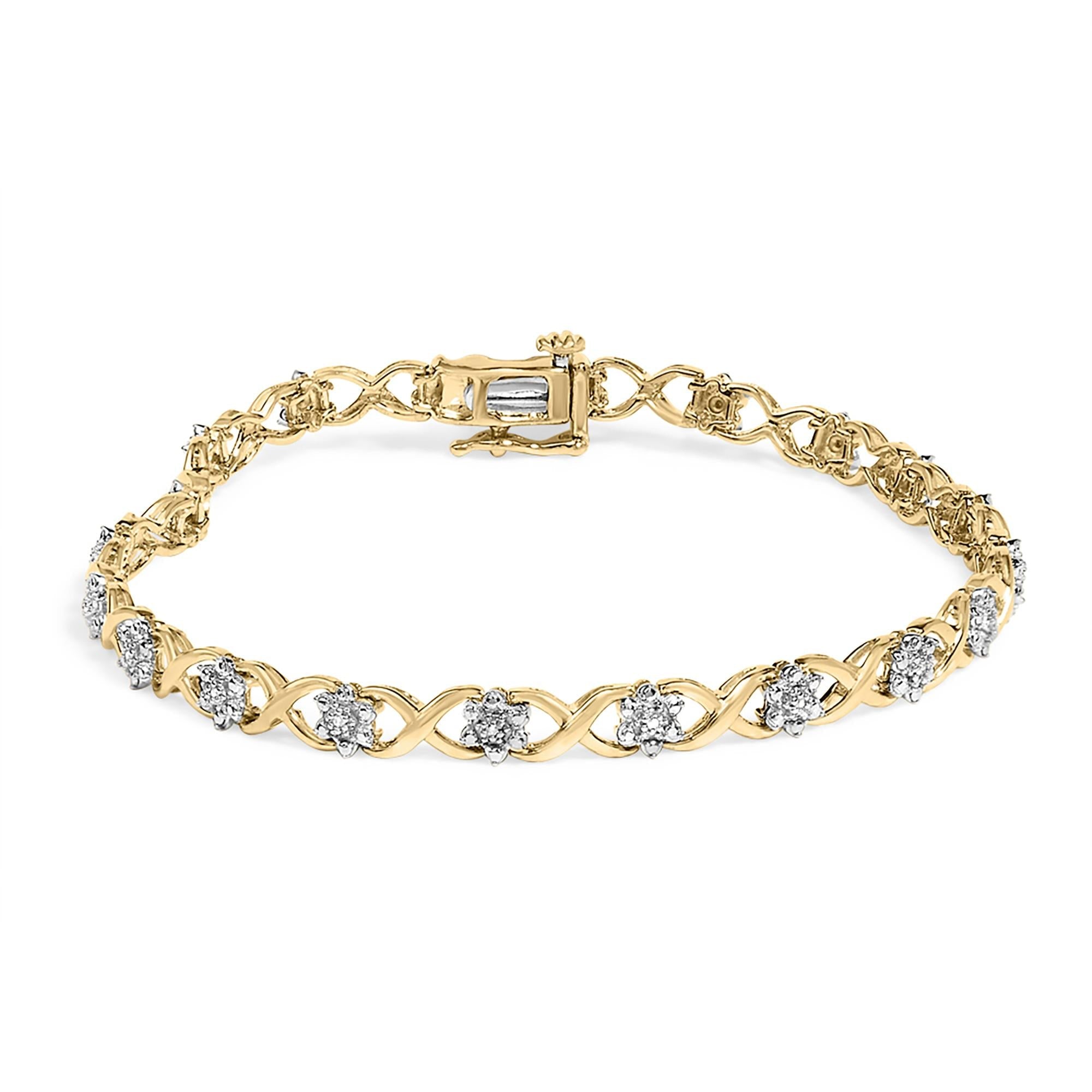 10K Yellow Gold Plated .925 Sterling Silver Diamond Accent Cluster and X Link Bracelet