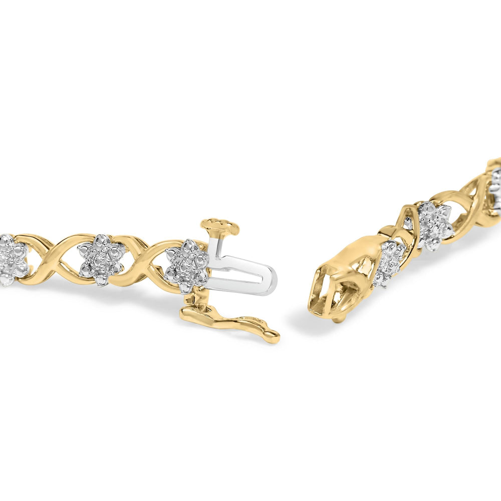10K Yellow Gold Plated .925 Sterling Silver Diamond Accent Cluster and X Link Bracelet