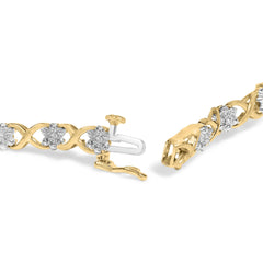 10K Yellow Gold Plated .925 Sterling Silver Diamond Accent Cluster and X Link Bracelet