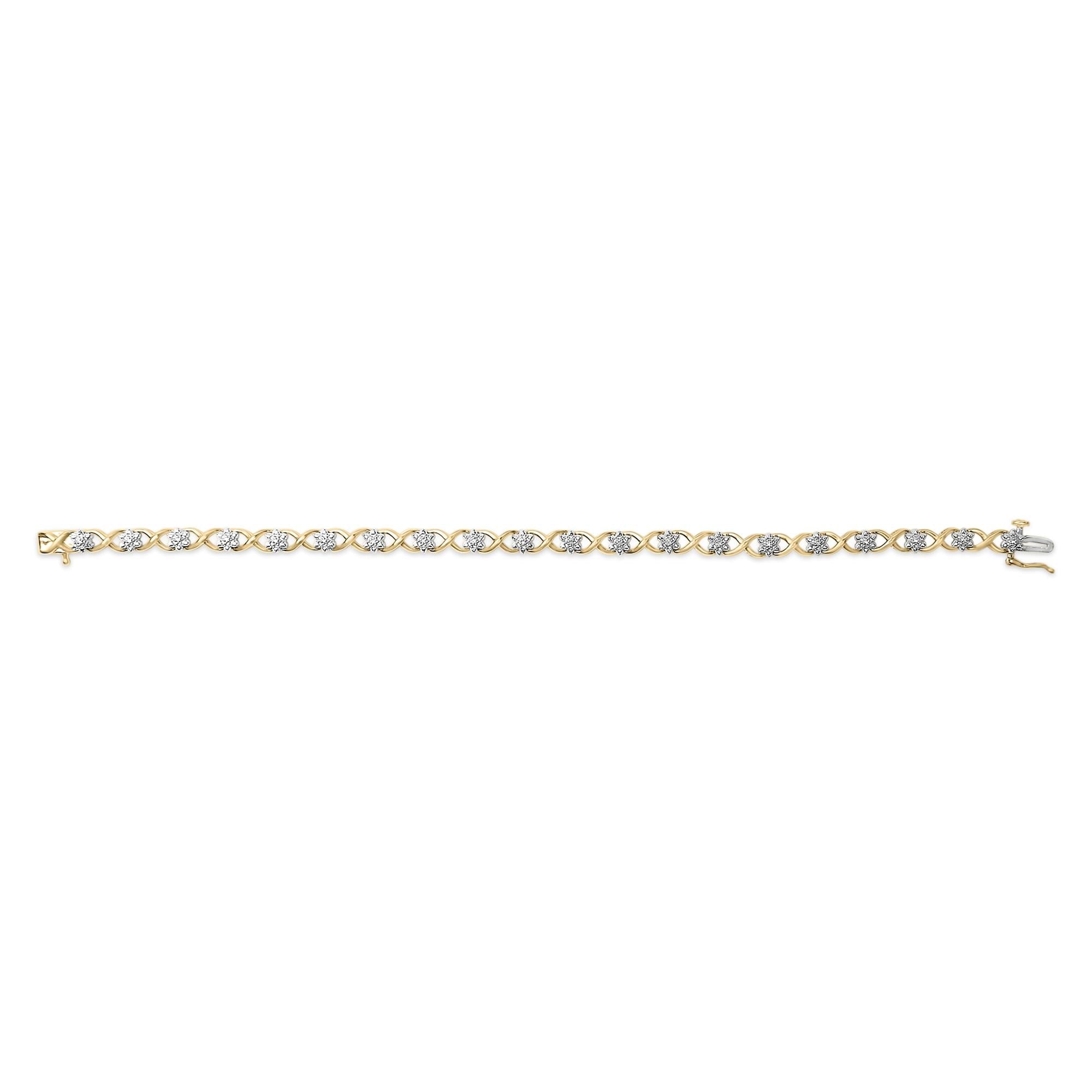 10K Yellow Gold Plated .925 Sterling Silver Diamond Accent Cluster and X Link Bracelet